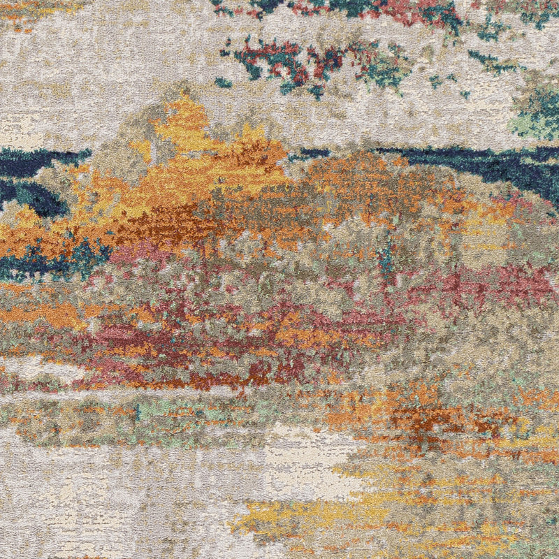 Diorio Saffron/Teal/Light Gray Area Rug, Rectangle 7'10" x 10'
