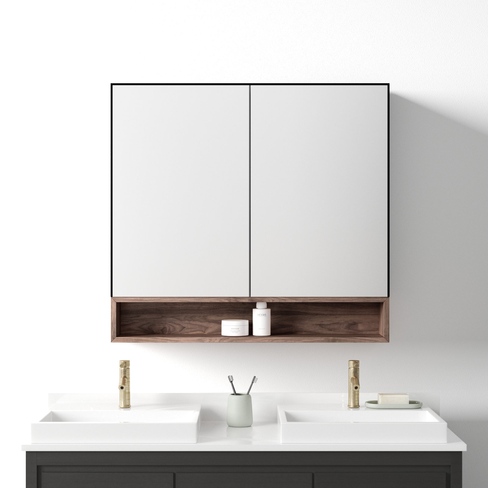Tito Medicine Cabinet 36-Inch, Matte Black/Walnut