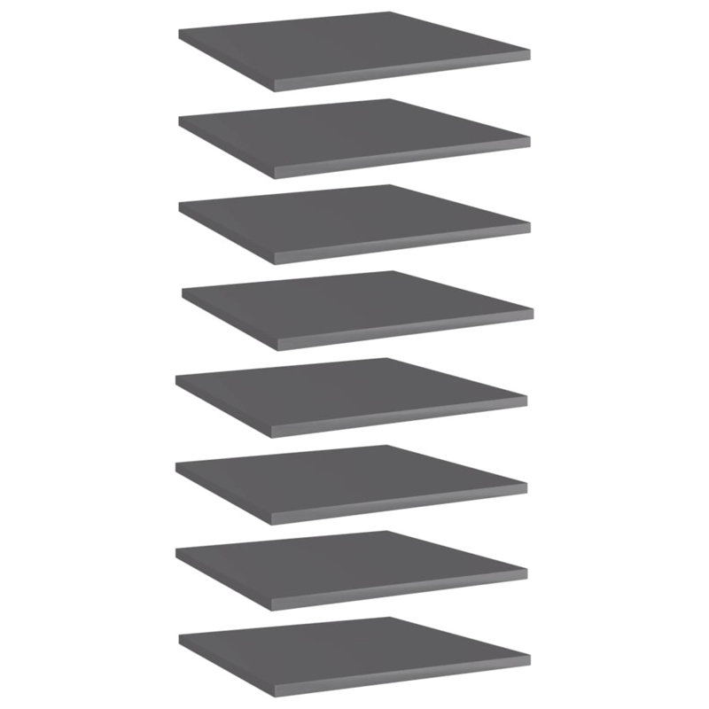 Tablettes pour bibliothèque 8 pièces en bois d'ingénierie, Gris à haute brillance
