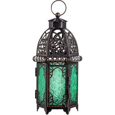 Lanterne marocaine suspendue, bougeoir vintage de 32,5 cm, lanternes en métal décoratives pour intérieur et extérieur, table, terrasse, porche, étagère, décoration gothique (vert, grande taille)