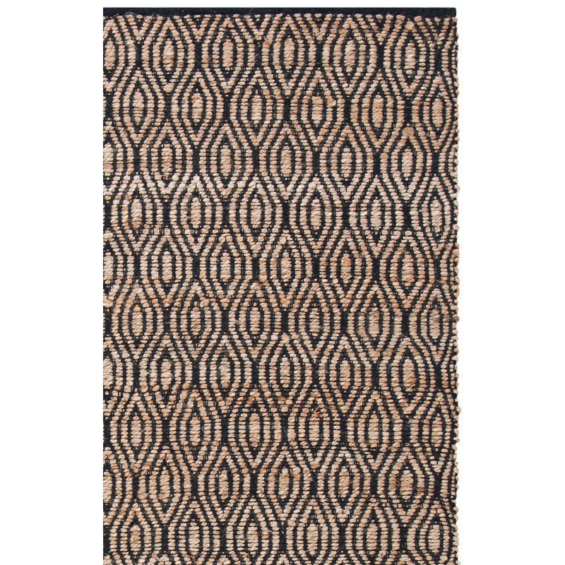Arria Cape Cod Hand Woven Jute/Cotton Geometric Rug in Black/Natural, Square 6'