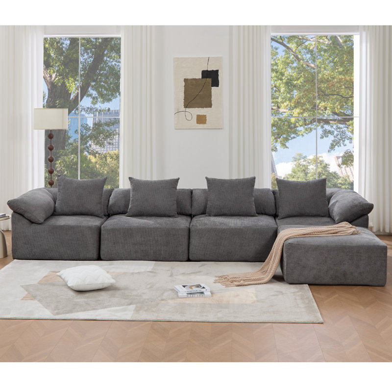 Canapé modulaire en forme de L, sans assemblage, canapé 5 pièces, Polyester gris foncé