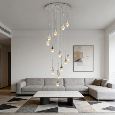 Modern Spiral Raindrop Crystal Chandelier With Dimmable LED Lights, Adjustable Height Design For High Ceiling Entryway, Foyer, Staircase And Living Room