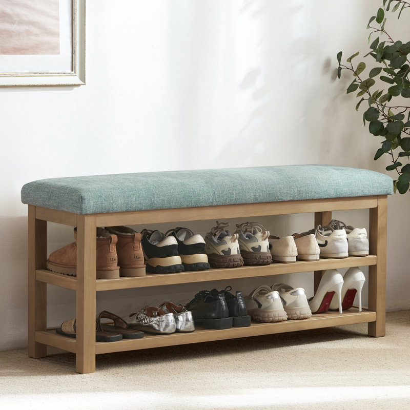 Hahnville Upholstered Storage Shoe Bench, 21.3" H x 46.1" W x 13.8" D, Teal