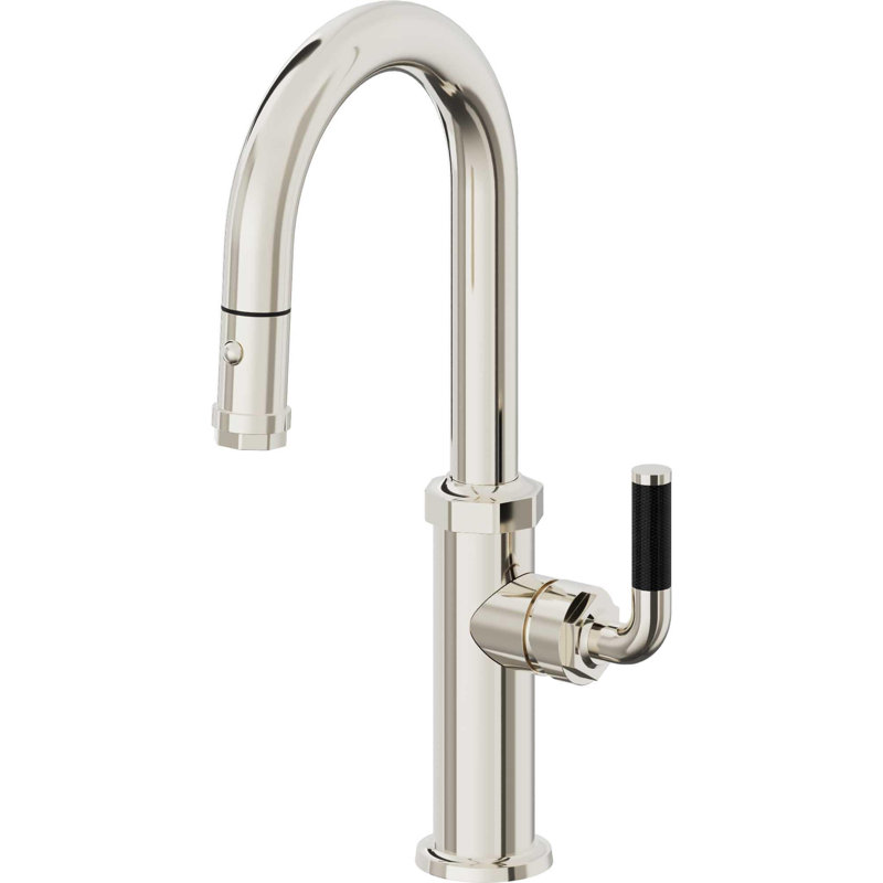 Descanso Kitchen Pull-Down Prep/Bar Faucet with Button Sprayer, Polished Nickel