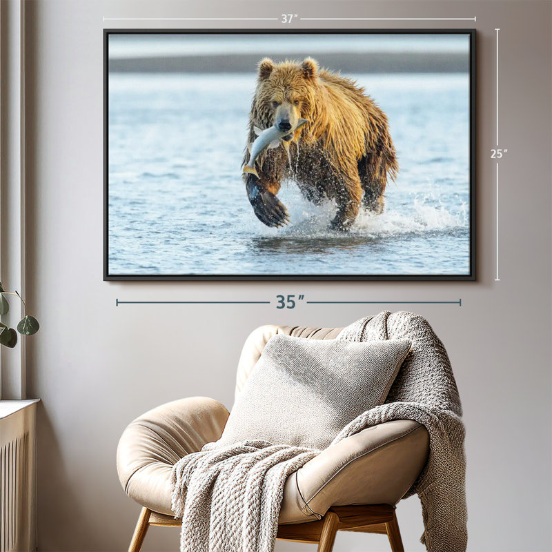 Animal "Art mural grizzly avec saumon", H 25 po x l 37 po