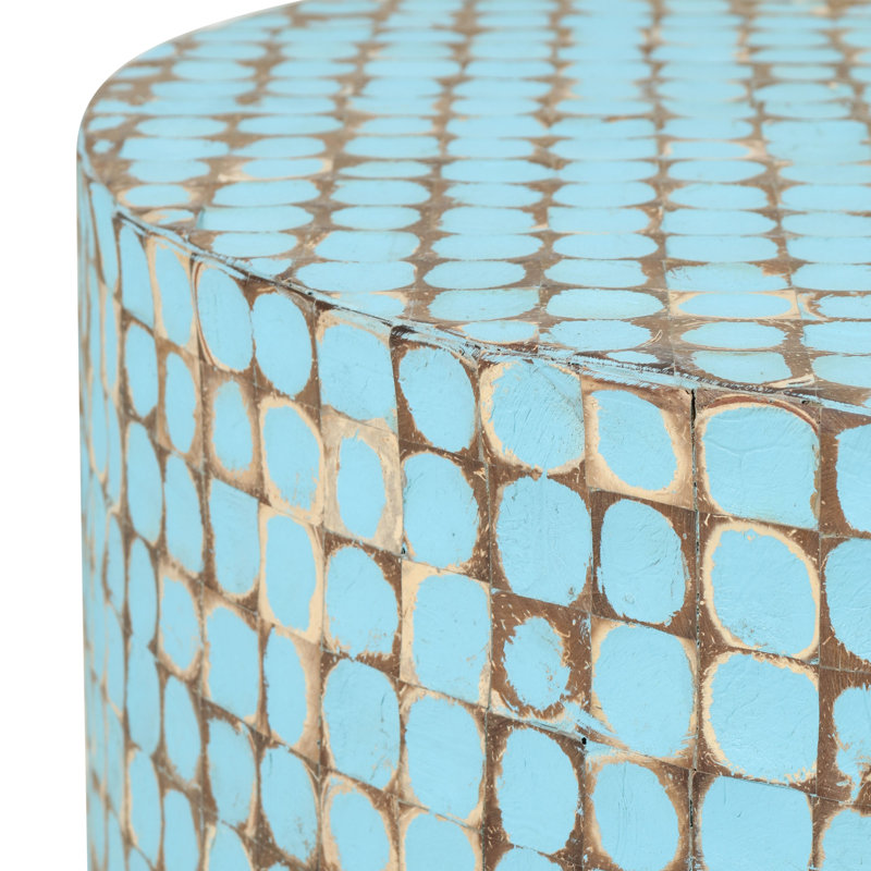 Abeale Round Mosaic Coconut Shell Coffee Table, Blue