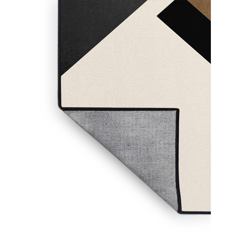 Machine Washable Arverne Minimalist Geometric Rug in Beige – Black Binding, 6x9