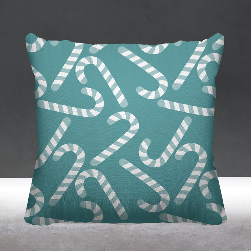 Coussin décoratif intérieur / extérieur Christmas Candy Cane, L 17 po x H 17 po, Ciel