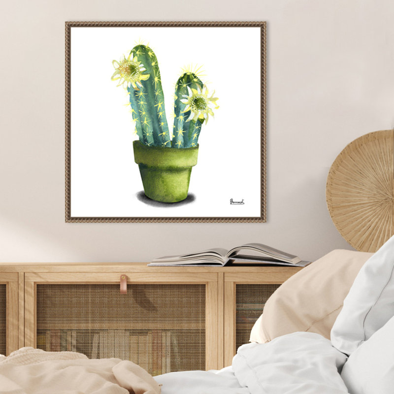 «Cactus Flowers II» par Bannarot, reproduction d'art sur toile encadrée, H 22 po x l 22 po
