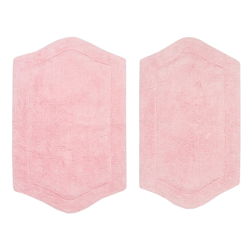 Morissette 100% Cotton Bath Rug, Non-slip, Absorbent, Machine Washable, Quick Dry 2 PCs set (21x34 / 24x40), Rose