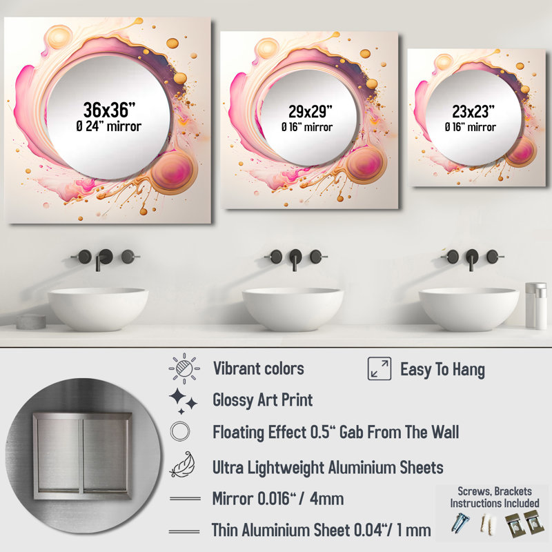 Isolene - Grand miroir mural carré moderne pour la chambre à coucher, 36 po x 36 po