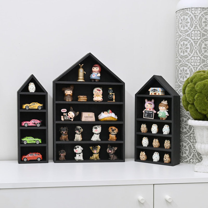3 Pcs Set House-Shaped Shelf Wooden Shadow Cubby Box Display Shelf