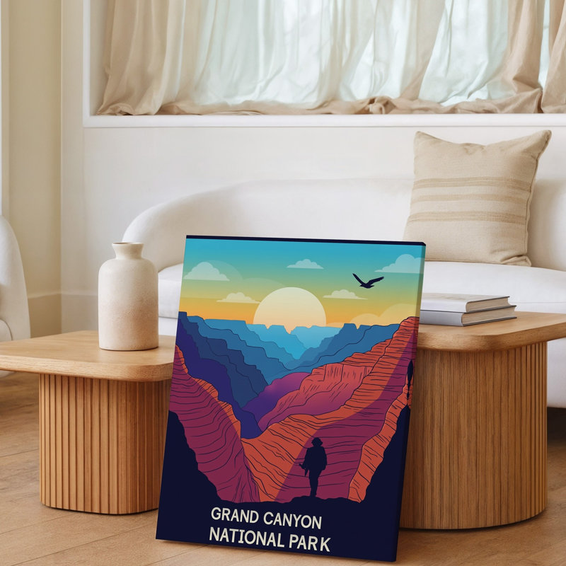 Toile, art stylisé et vibrant du Grand Canyon au coucher du soleil, H 24 po x l 18 po