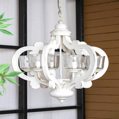 Luminaire suspendu en bois style campagnard 6 lumières Chandelier