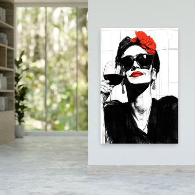 Confident Woman Red Wine Bold Elegant Modern Portrait Wall Art