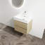Meuble-lavabo 24 po, lavabo en résine, 2 tiroirs à fermeture en douceur, couleur chêne, magnifique meuble-lavabo moderne avec lavabo et finition à fermeture en douceur, élégance-220797674-220797672