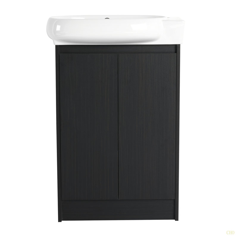 Meuble-lavabo autoportant de 23 po avec lavabo et portes à fermeture douce, Noir