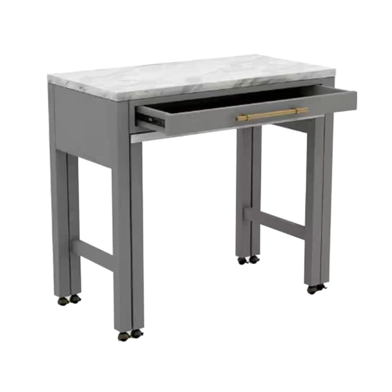 Table de salle à manger à hauteur de comptoir contemporaine 5 pièces - comptoir en faux marbre, tiroir de rangement, 4 tabourets rustiques