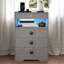 LED Nightstand with 3 Drawers, Glass Top, Wireless Charging & Sensor Light-107993917