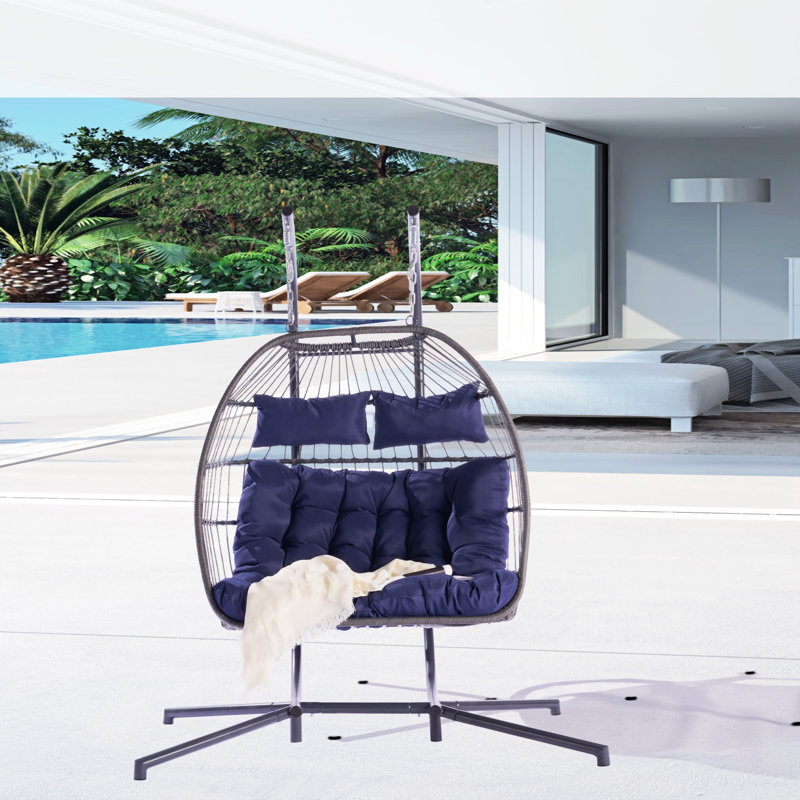 Chaise suspendue en rotin pour 2 personnes, Bleu
