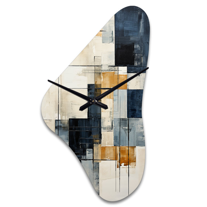 Merrillville Ivory Illusions Abstract Shapes I - formes abstraites, horloges murales en métal, horloge murale asymétrique blanche