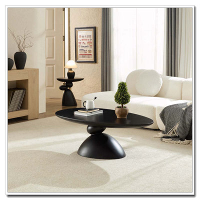 47.27"Fiberglass Oval Coffee Table with Sculptural Base