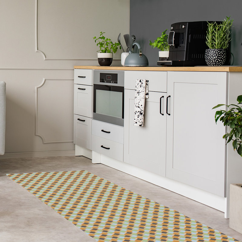 Tapis jaune/brun losanges rétro, Tapis de couloir 2 pi 6 po x 8 pi