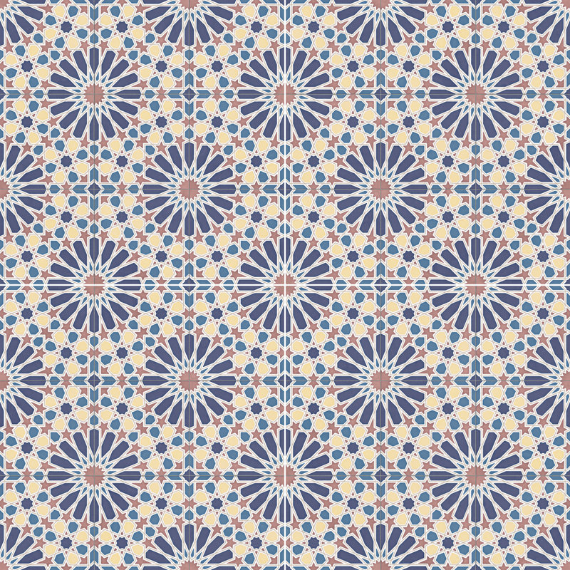 Carreau espagnol en porcelaine encaustique Alhambra 24 "x 24", Bleu