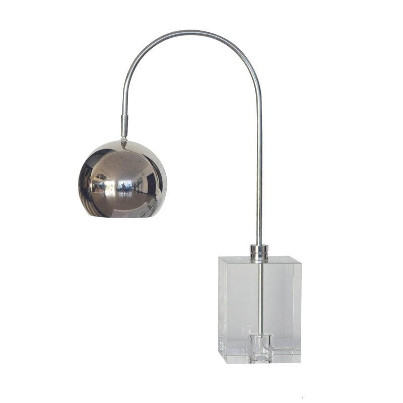 Gideon 1-Light Chrome Arched Table Lamp With Crystal Base, Polished Nickel