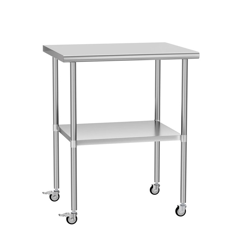 Table en acier inoxydable de 24 po x 30 po avec tablettes et roulettes réglables, pour la cuisine commerciale, le garage, pouvant supporter un restaurant d'hôtel de 480 lb, 380 par tablette inférieure