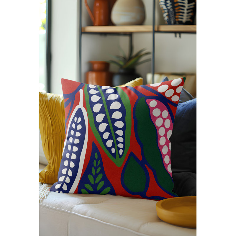 Anise Microsuede Square Throw Pillow, Square 16", Red/Navy Blue/Green Floral