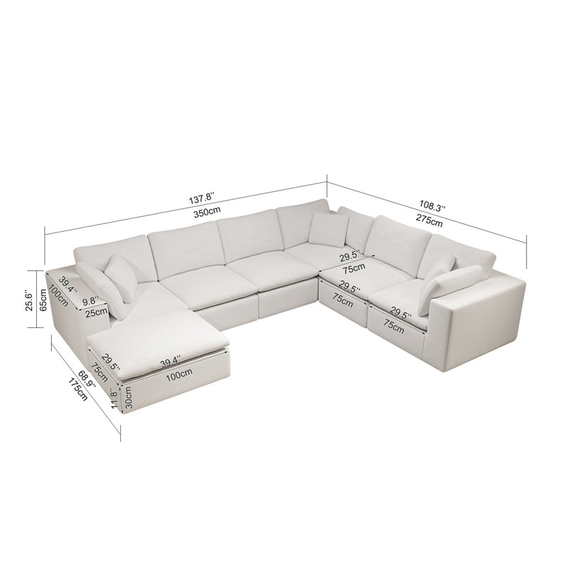 Canapé modulaire 137,8 * 108,3 po, Blanc