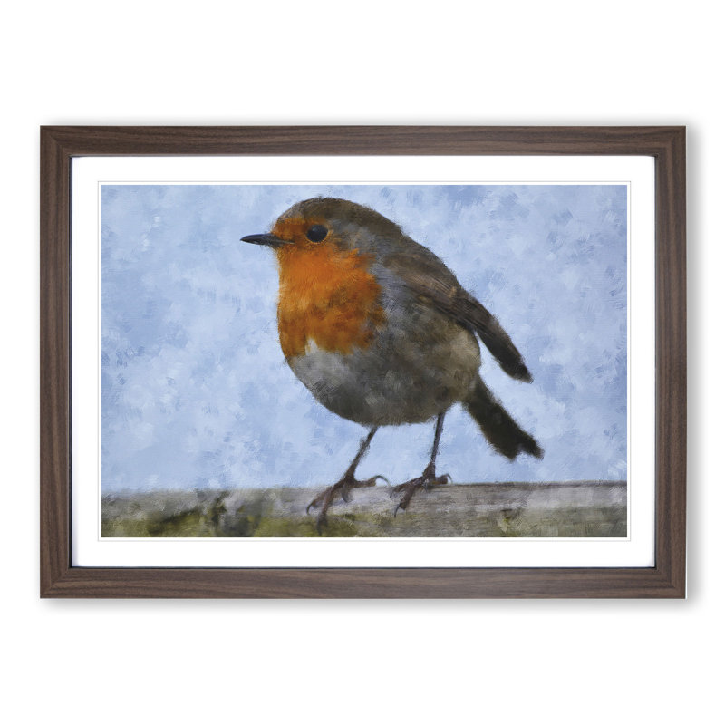Robin Bird Vol.1 - Picture Frame Painting, 36cm H x 48cm W x 2cm D, Walnut Framed