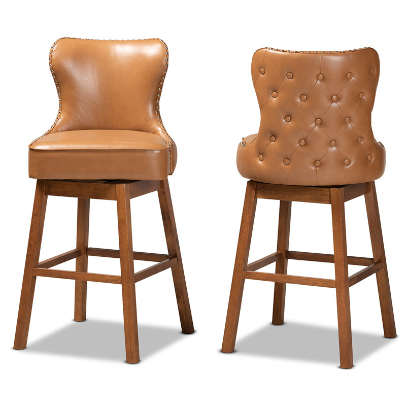 Upholstered Counter Stool with Solid Wood Frame