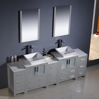 Fresca Torino 84"" Free-Standing Double Vessel Bathroom Vanity with 3 Side Cabinets and Mirror -  FVN62-72GR-VSL