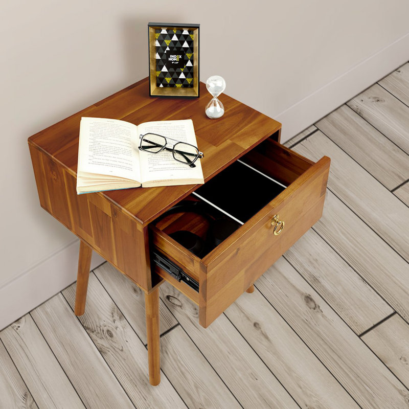 Alden Solid Wood 1-Drawer Nightstand, Caramel