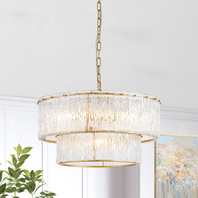 5/8 Light Gold 2-tiered Glass Adjustable Chandelier