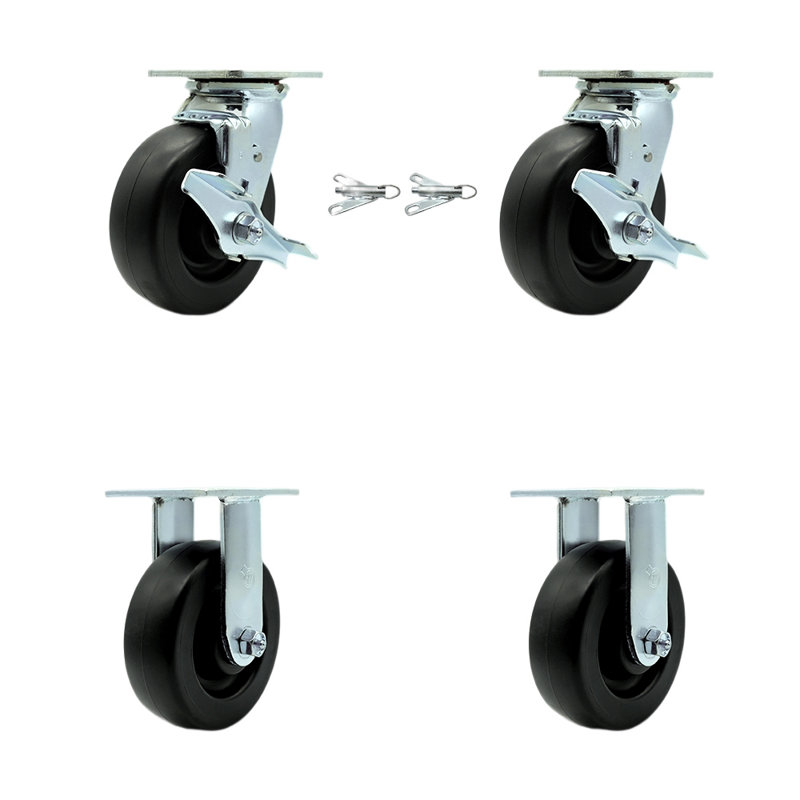 6 Inch Polyolefin Caster Set with 2 Brakes/Swivel Lock 2 Rigid Service Caster|SCC-30CS620-POR-TLB-BSL-2-R-2