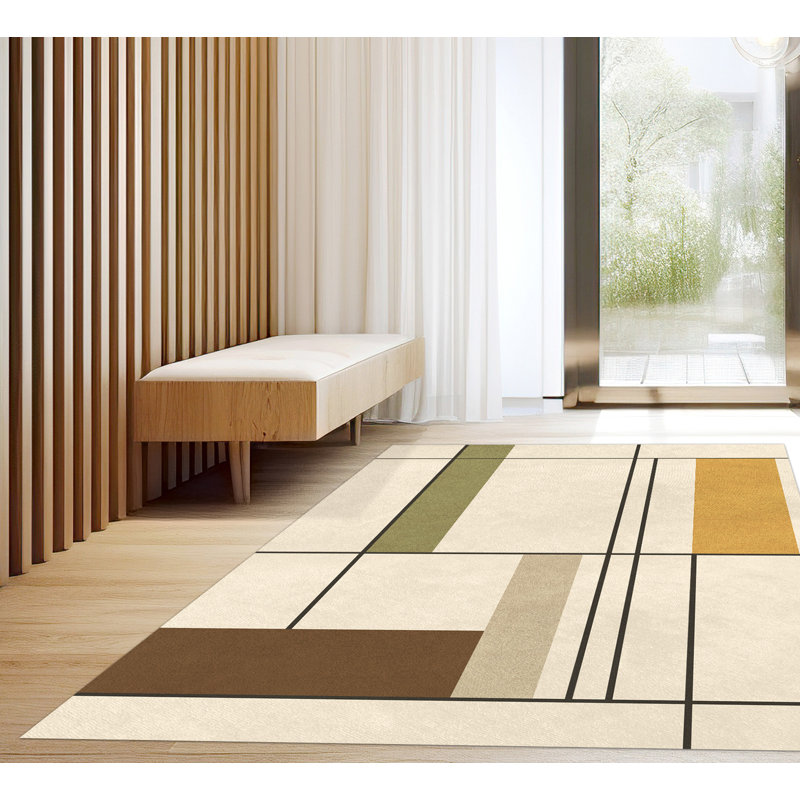 Mukherjee Vinyl Machine Printed Area Rug, Rectangle 5'3" x 7'10.5"