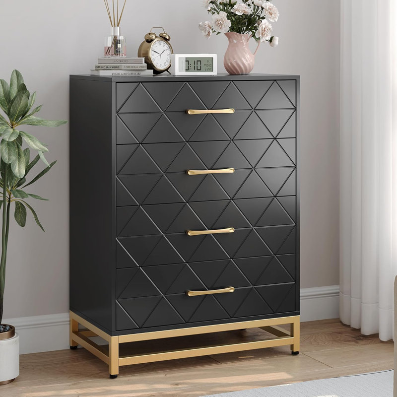4-Drawer Tall Dresser With Soft-Close Glides, Anti-Tip Design, Space-Saving Storage Chest For Bedroom & Closet, Black
