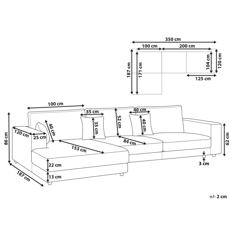 Deener 4 Seater Sofa & Chaise, Left Hand Facing