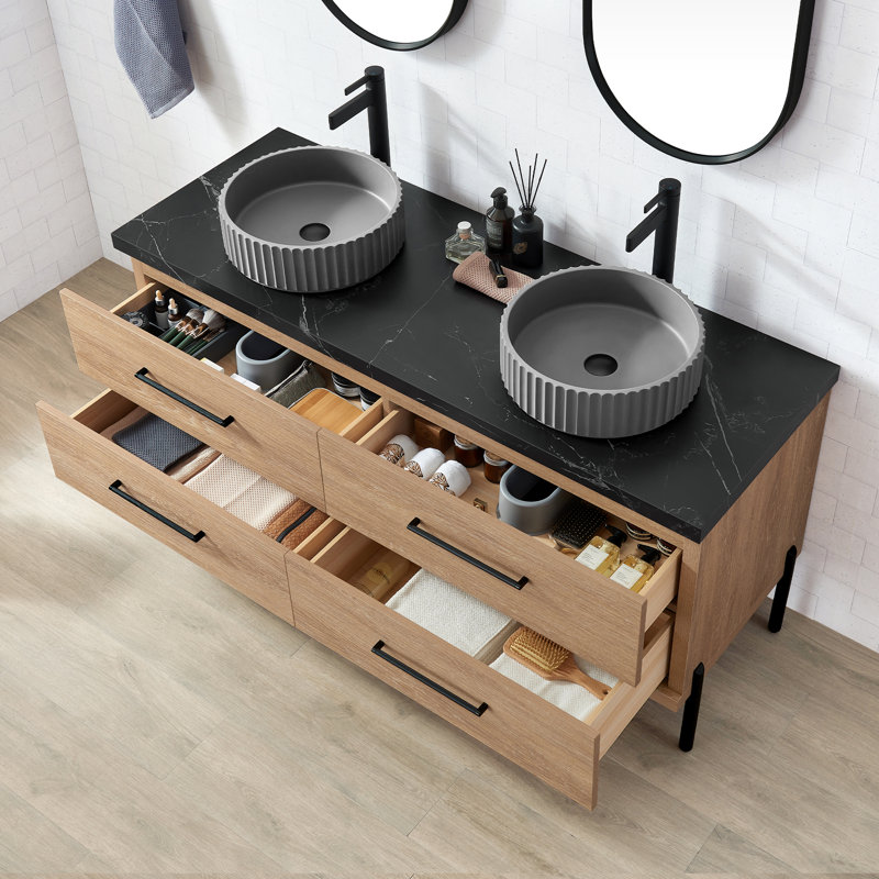 Meuble-lavabo double en chêne nord-américain Kaminski, 60"