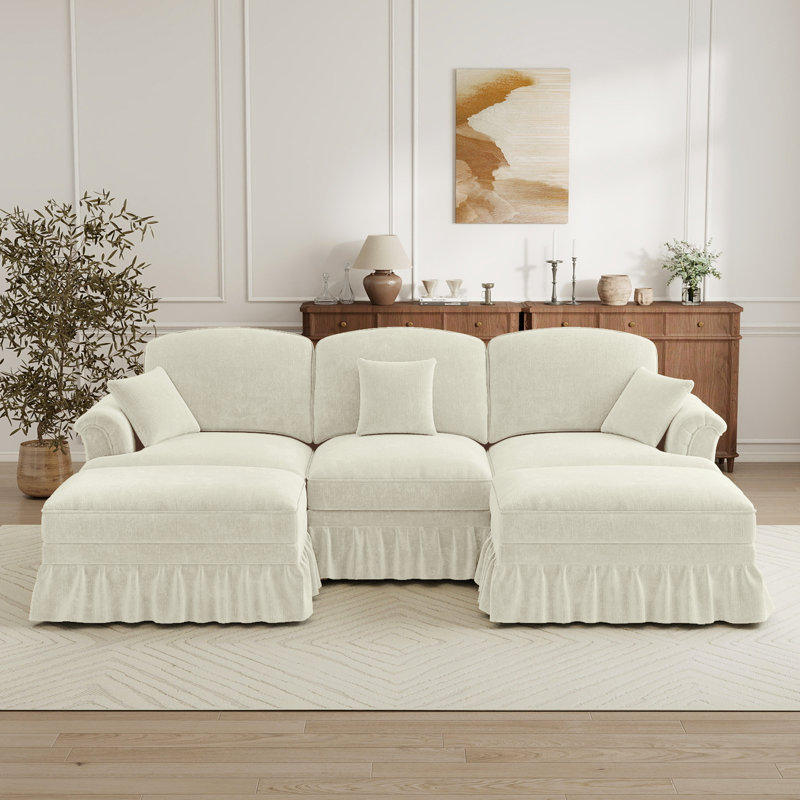 Sectionals Sofa, Living Room Set, U Shape Sofa, Chenille Fabric,  For Living Room, Beige Chenille