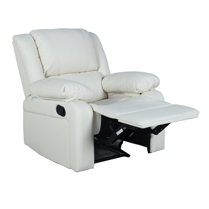 Arland Contemprary Faux Leather Pillow Back Recliner, Cream Leather Match