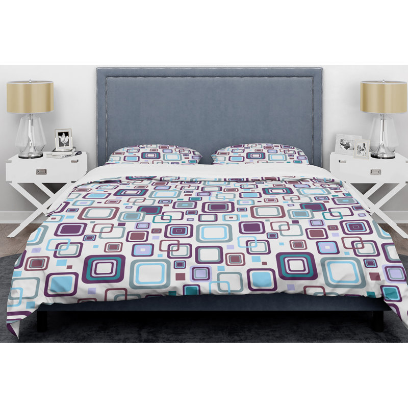 Ensemble de housse de couette rétro mid-century retro square, Housse simple + 1 taie décorative