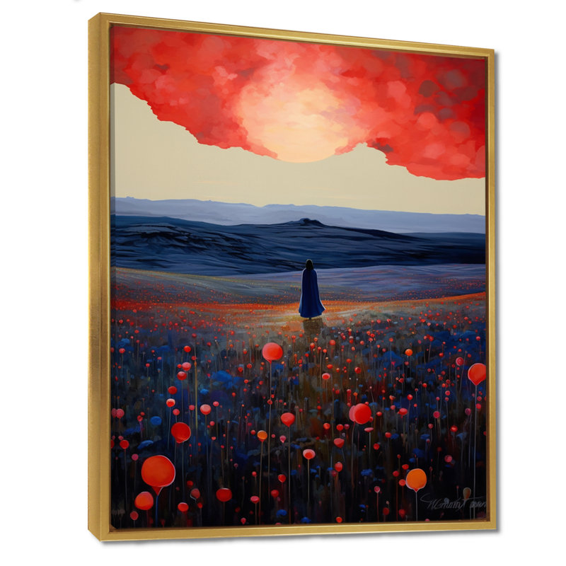 «Red Sky Blue Mountains Red Poppies - Meadow», reproduction d'art murale, H 44 po x l 34 po x P 1,5 po
