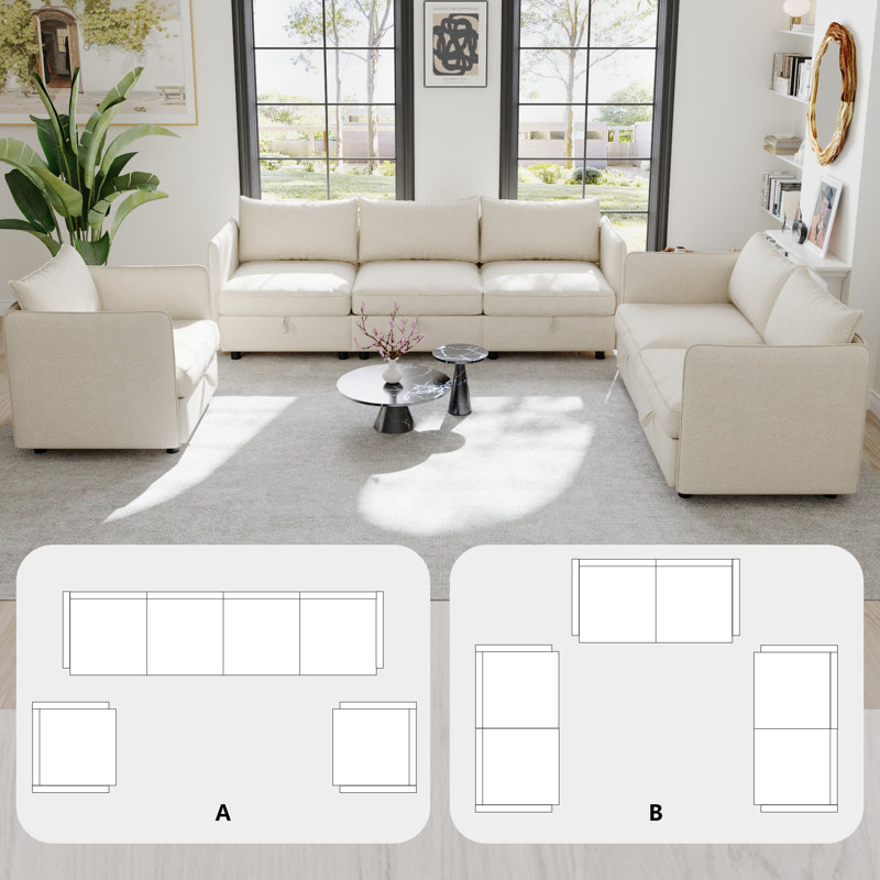 6-Seat Modular Sectional Sofa with Hidden Storage, Convertible Sofa Couch with Soft Cushions, 32" H x 98.5" W x 32.5" D