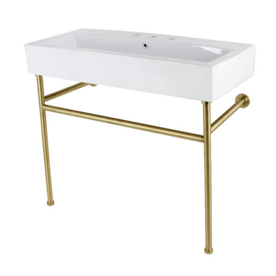 Kingston Brass New Haven 39-Inch Porcelain Console Sink with Stainless Steel Legs (8-Inch, 3-Hole)