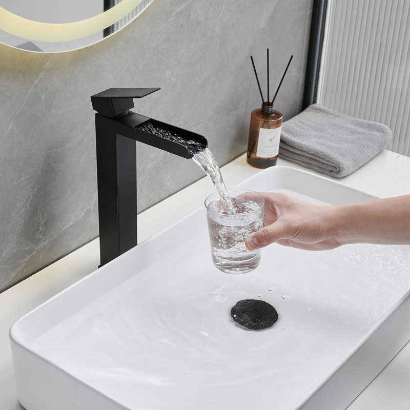 Robinet de lavabo vasque à poignée simple avec drain, Noir mat